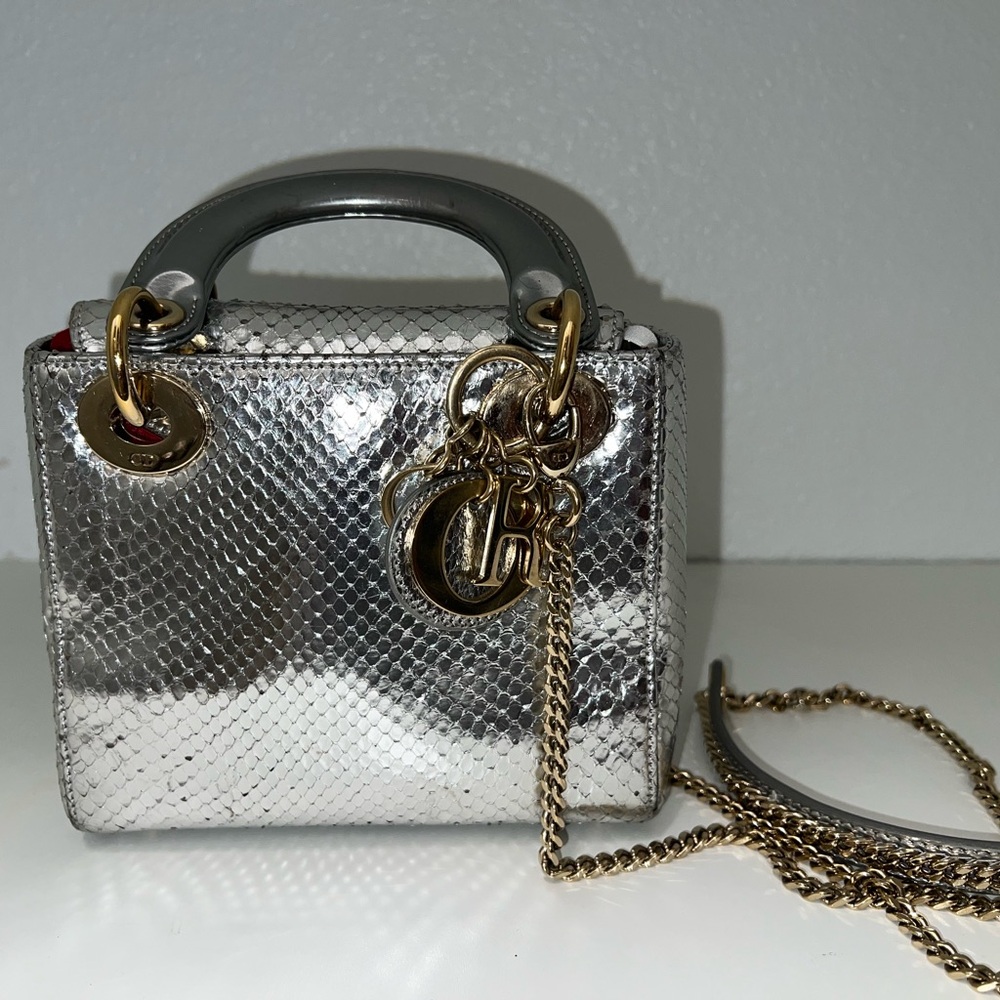 Dior Silver Mini Bag with Gold Accents